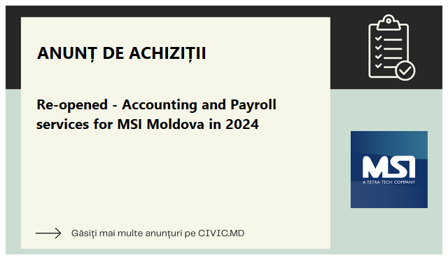 Re-opened - Accounting and Payroll services for MSI Moldova in 2024