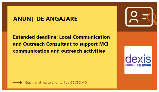 Extended deadline: Local Communication and Outreach Consultant to support MCI communication and outreach activities