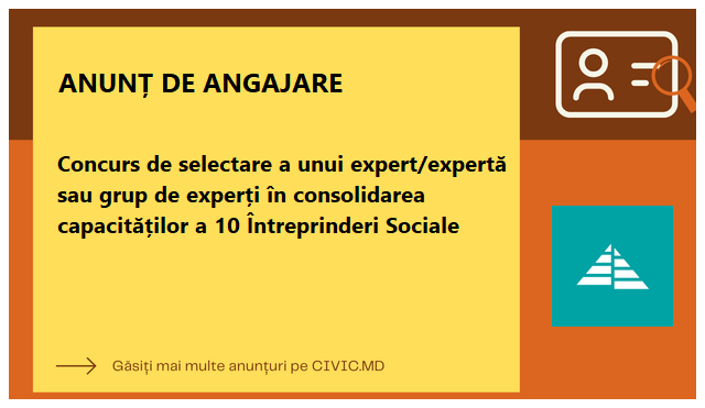 Concurs de selectare a unui expert/expertă sau grup de experți  în consolidarea capacităților a 10 Întreprinderi Sociale 