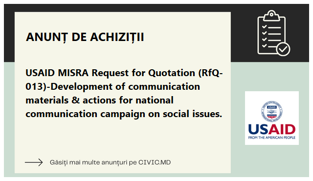 USAID MISRA Request for Quotation (RfQ-013)-Development of communication materials & actions for national communication campaign on social issues.