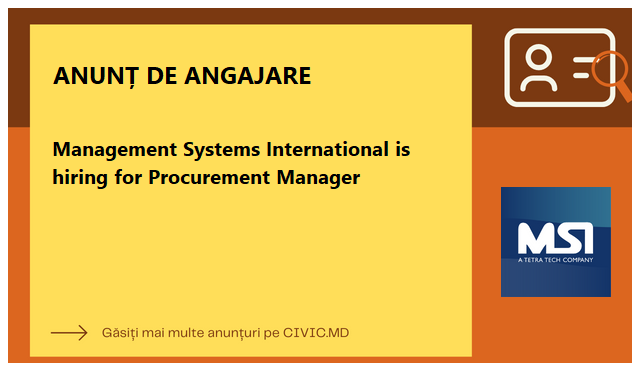 Management Systems International is hiring for Procurement Manager