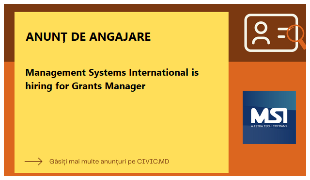 Management Systems International is hiring for Grants Manager
