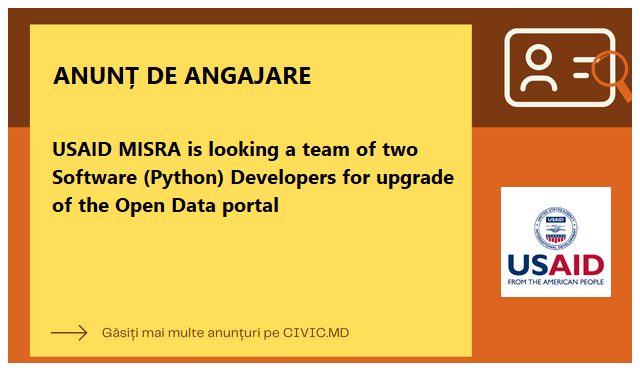 USAID MISRA is looking a team of two Software (Python) Developers for upgrade of the Open Data portal