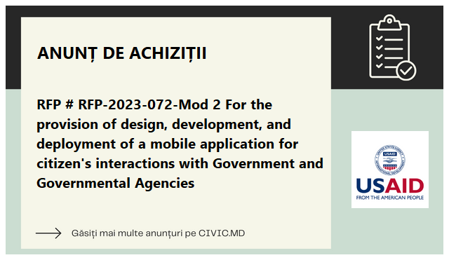 RFP # RFP-2023-072-Mod 2 For the provision of design, development, and deployment of a mobile application for citizen's interactions with Government and Governmental Agencies