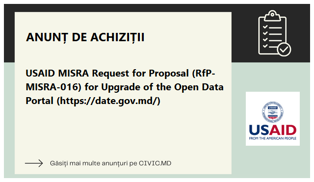 USAID MISRA Request for Proposal (RfP-MISRA-016) for Upgrade of the Open Data Portal (https://date.gov.md/)