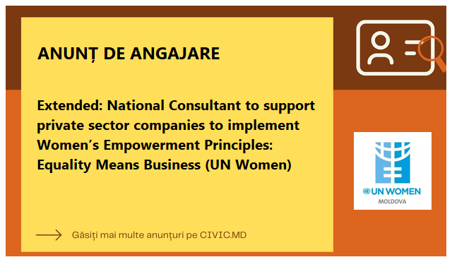 Extended: National Consultant to support private sector companies to implement Women’s Empowerment Principles: Equality Means Business (UN Women)