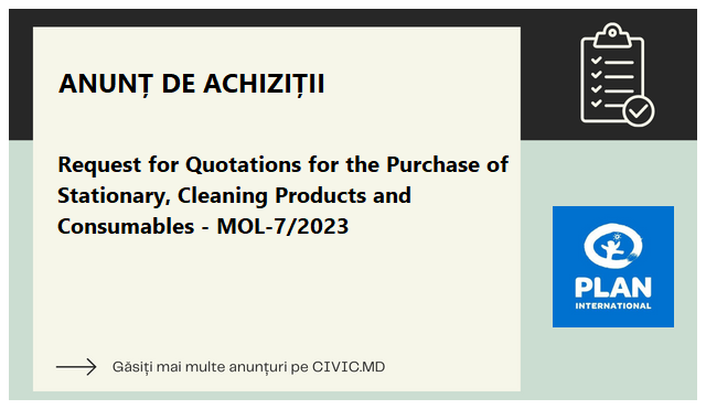 Request for Quotations for the Purchase of Stationary, Cleaning Products and Consumables - MOL-7/2023