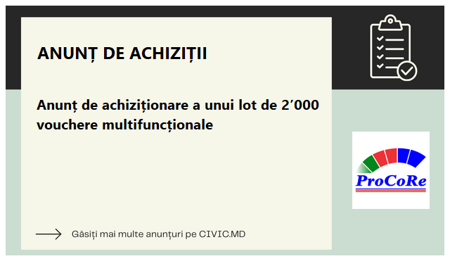 Anunț de achiziționare a unui lot de 2’000 vouchere multifuncționale