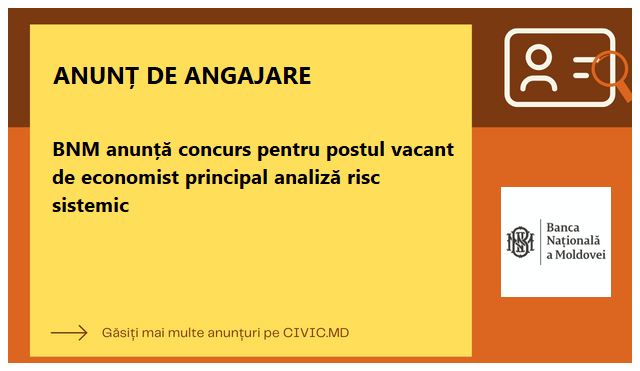 BNM anunță concurs pentru postul vacant de economist principal analiză risc sistemic