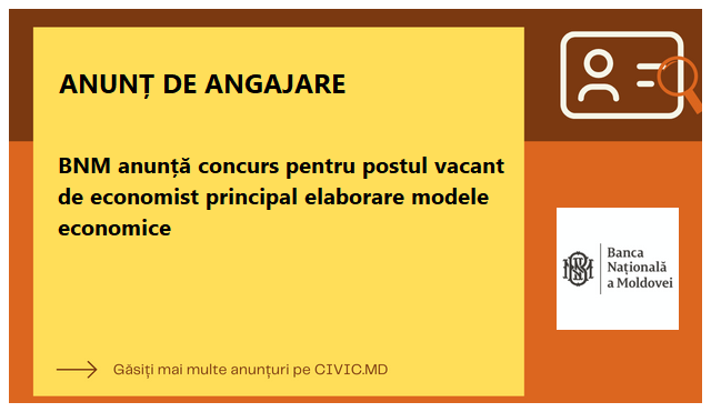 BNM anunță concurs pentru postul vacant de economist principal elaborare modele economice