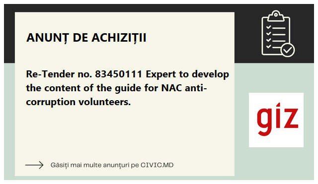 Re-Tender no. 83450111 Expert to develop the content of the guide for NAC anti-corruption volunteers.