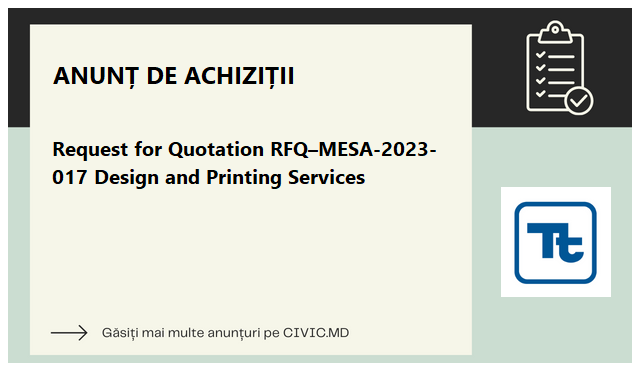 Request for Quotation   RFQ–MESA-2023-017  Design and Printing Services