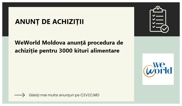 WeWorld Moldova anunță procedura de achiziție pentru 3000 kituri alimentare 
