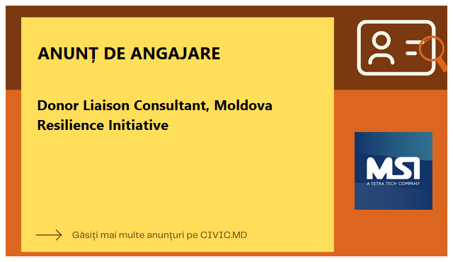 Donor Liaison Consultant, Moldova Resilience Initiative