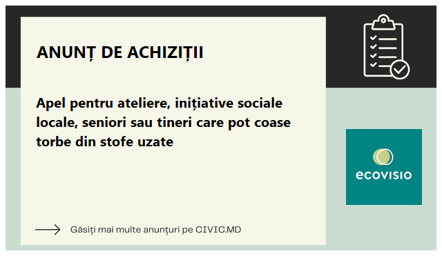 Apel pentru ateliere, inițiative sociale locale, seniori sau tineri  care pot coase torbe din stofe uzate