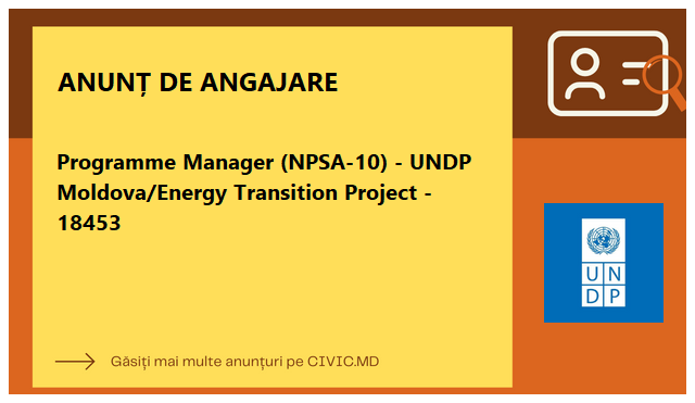 Programme Manager (NPSA-10) - UNDP Moldova/Energy Transition Project - 18453