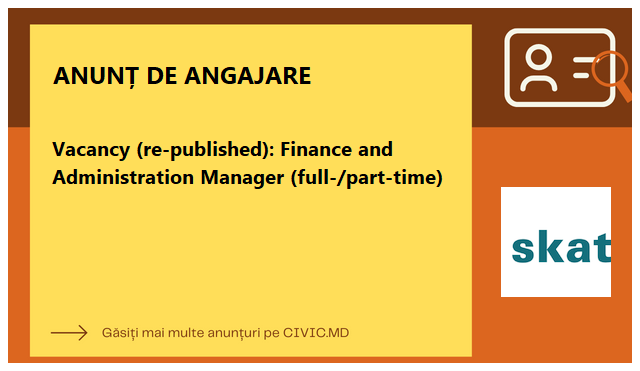 Vacancy (re-published):  Finance and Administration Manager (full-/part-time)