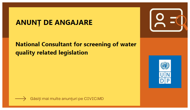 National Consultant for screening of water quality related legislation