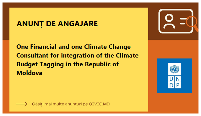 One Financial and one Climate Change Consultant for integration of the Climate Budget Tagging in the Republic of Moldova