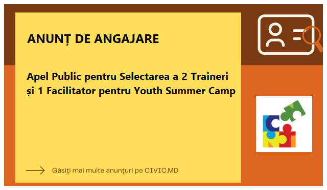 Apel Public pentru Selectarea a 2 Traineri și 1 Facilitator pentru Youth Summer Camp