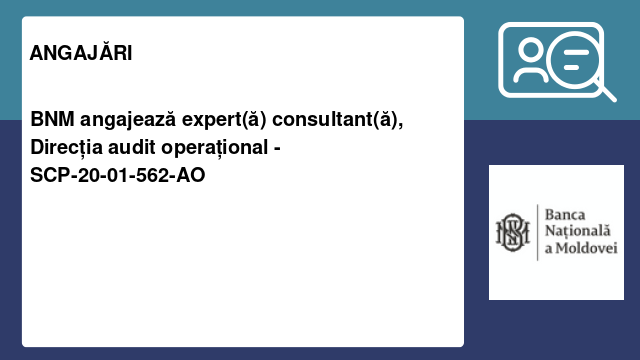 BNM angajează expert(ă) consultant(ă), Direcția audit operațional - SCP-20-01-562-AO