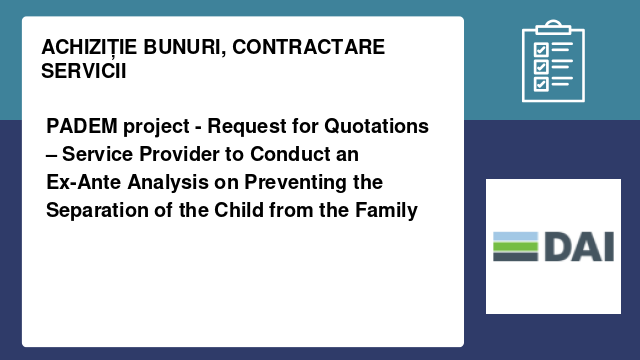 PADEM project - Request for Quotations – Service Provider to Conduct an Ex-Ante Analysis on Preventing the Separation of the Child from the Family