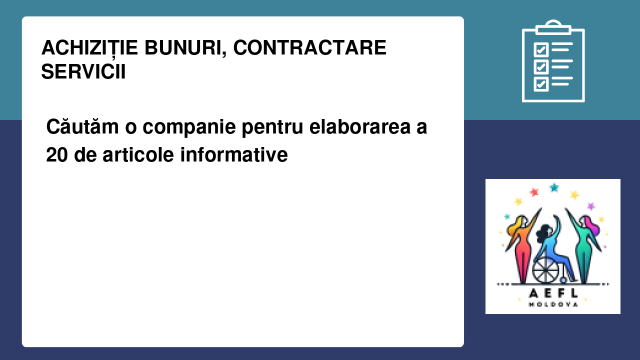 Căutăm o companie pentru elaborarea a 20 de articole informative