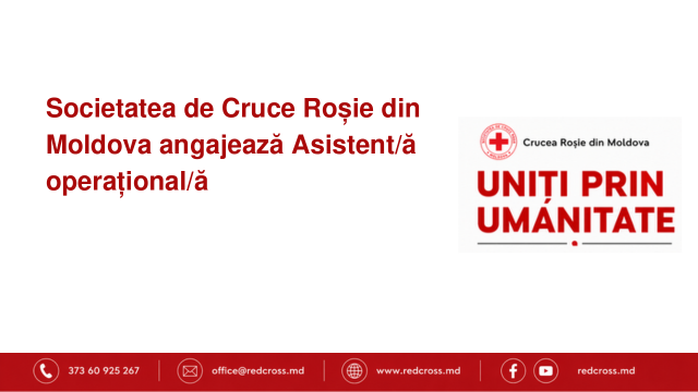 Societatea de Cruce Roșie din Moldova angajează Asistent/ă operațional/ă