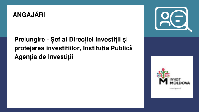 Prelungire - Șef al Direcției investiții și protejarea investițiilor, Instituția Publică Agenția de Investiții