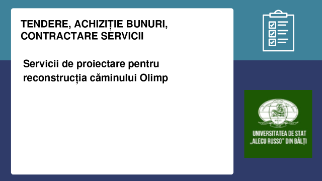 Servicii de proiectare pentru reconstrucția căminului Olimp